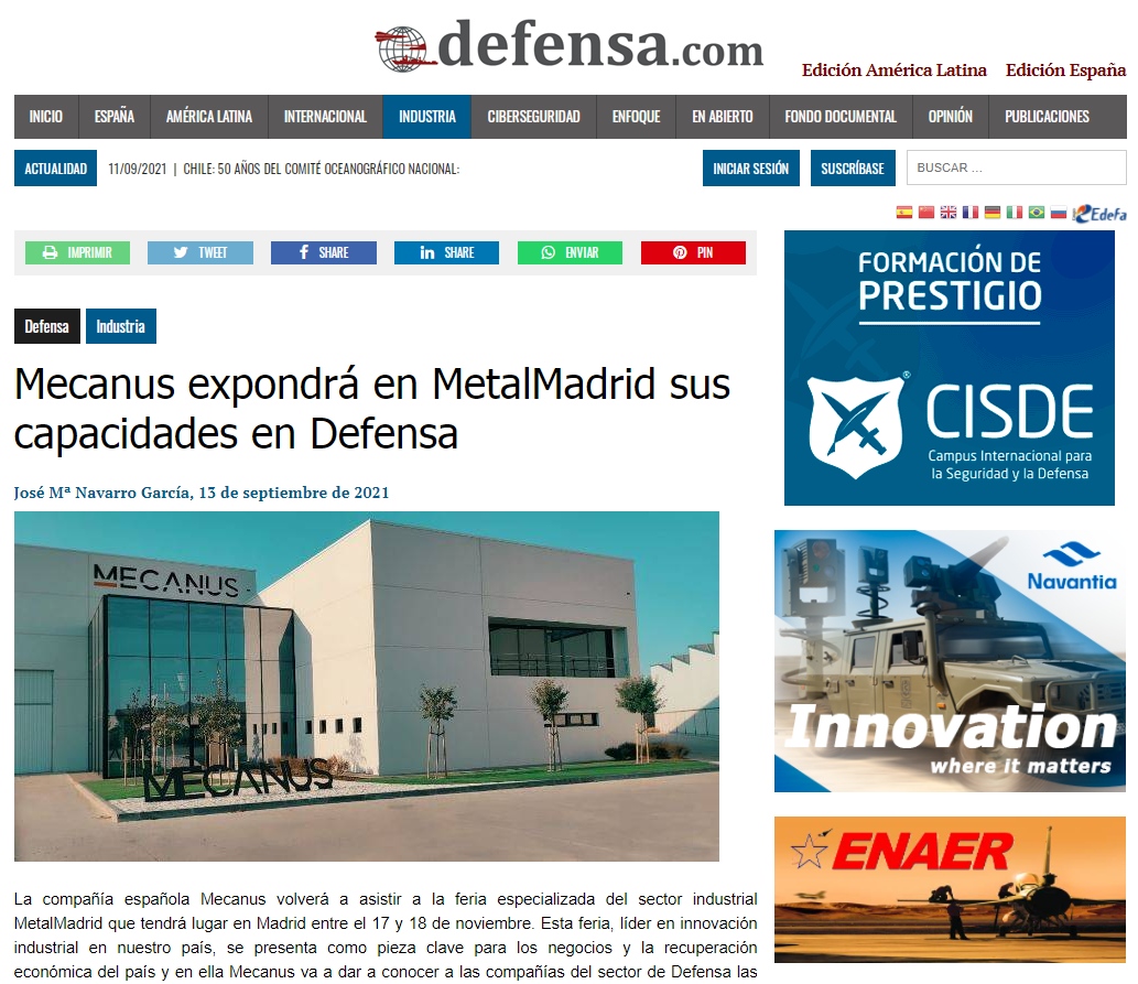 defensa.com se hace eco de la presencia de Mecanus en MetalMadrid